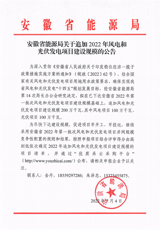 再加1GW光伏+1GW風電！安徽2022年風光項目建設(shè)規(guī)模擬至5GW！